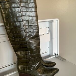 Designer Crocodile Embossed Knee-High Boots